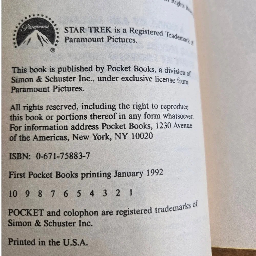 Star Trek VI The Undiscovered Country Novel J.M. Dillard 1992‎ Paperback Book